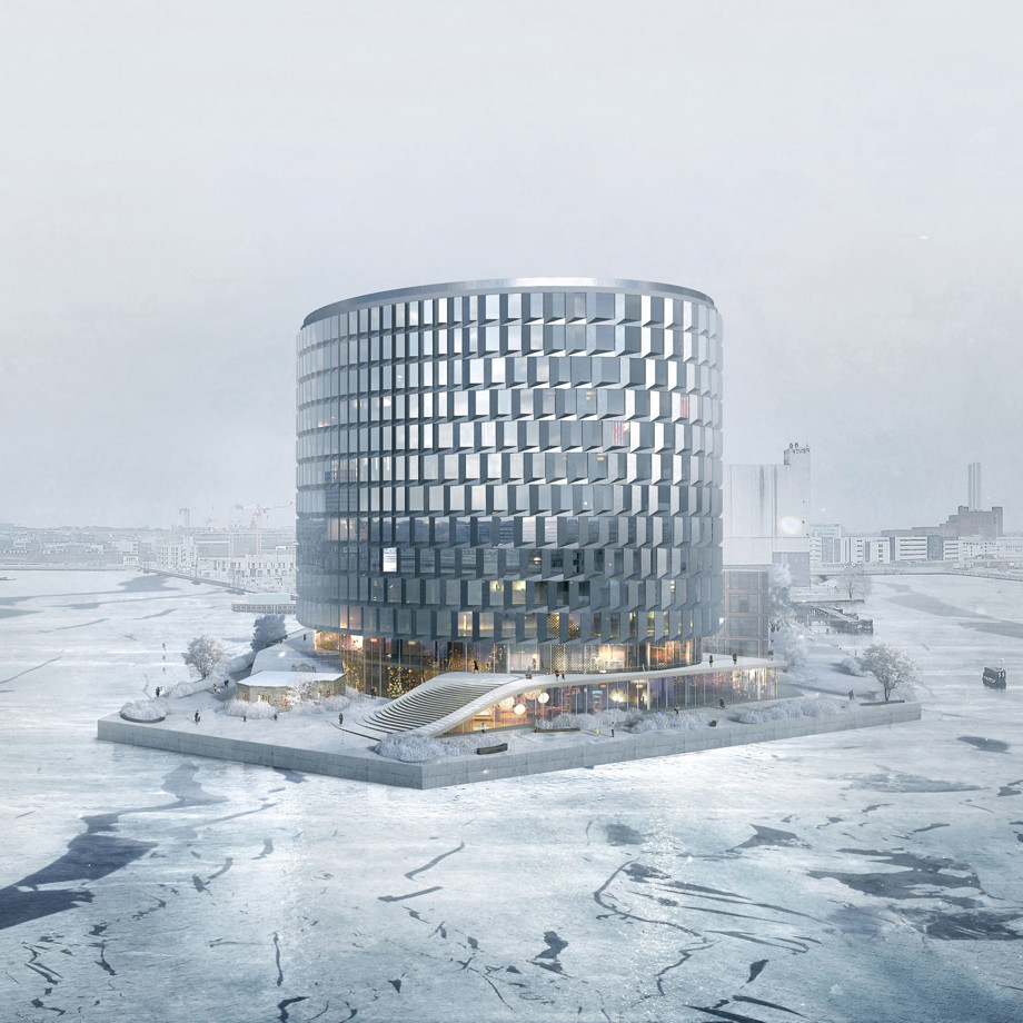 Winter visualization of the harbour entry to Nordhavn - from the competition proposal 
